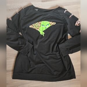 Black Sweater with Green Grinch Graphic Design